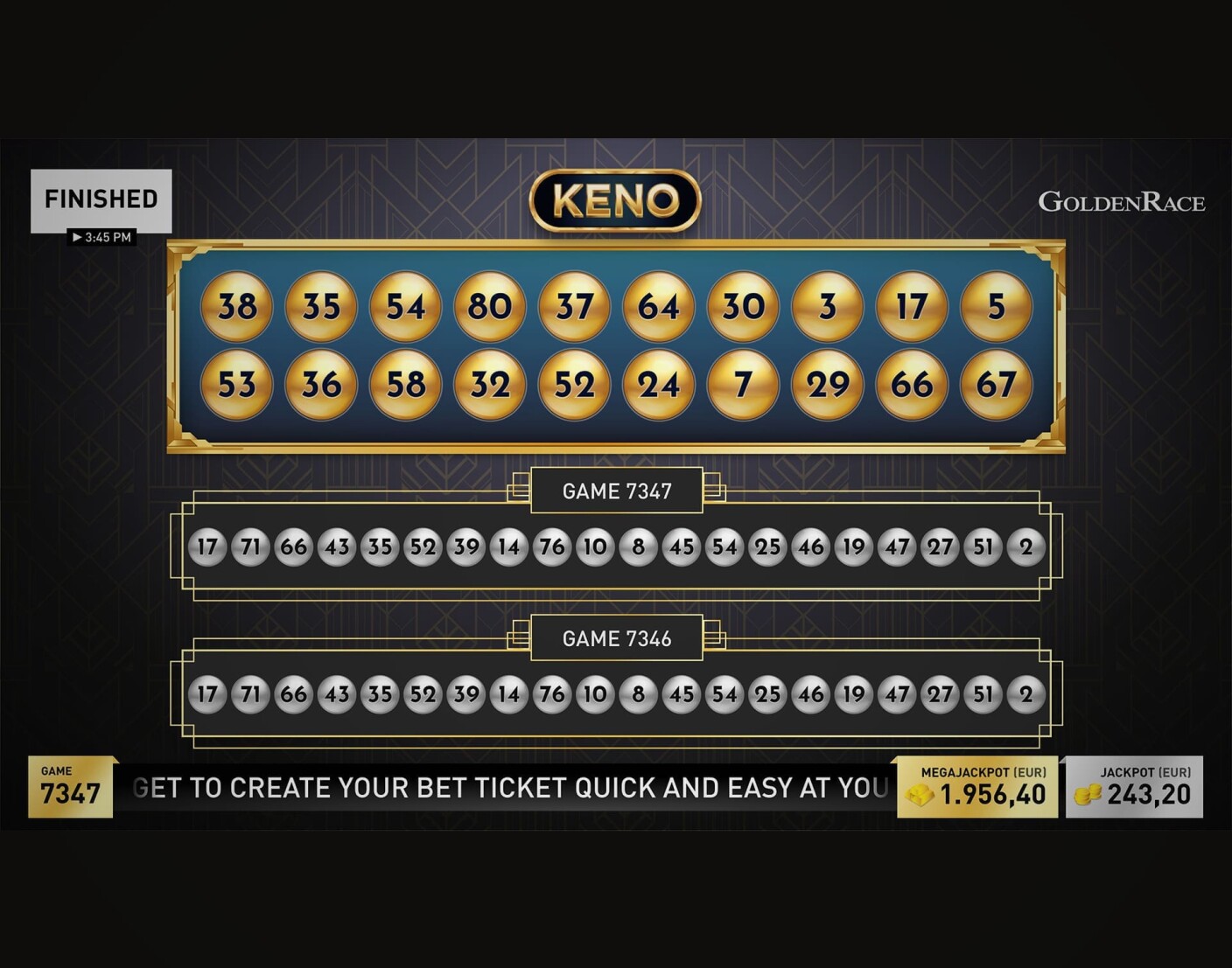 Keno Software - Betting Number Games B2B | GoldenRace