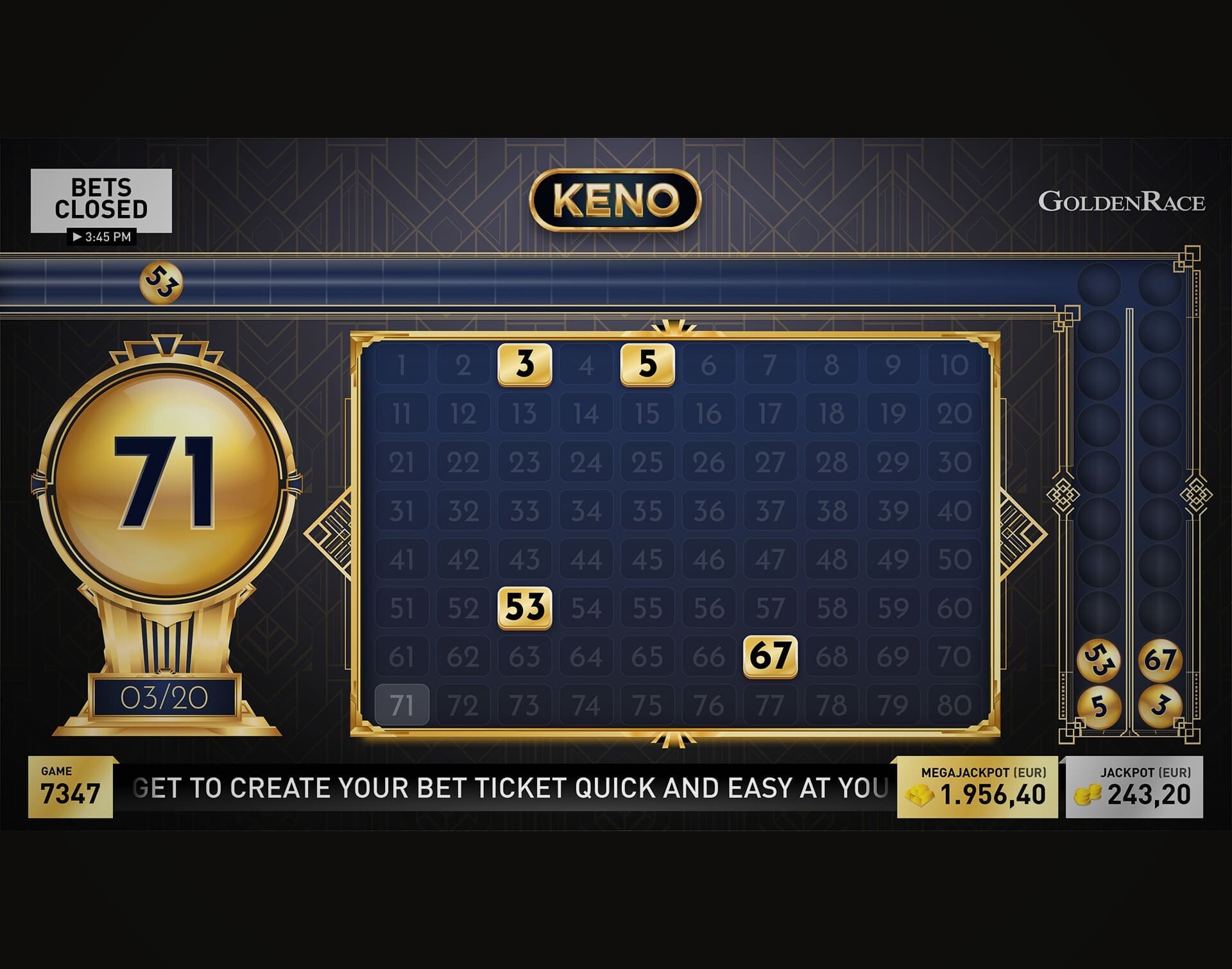 Keno software Betting Number Games B2B GoldenRace