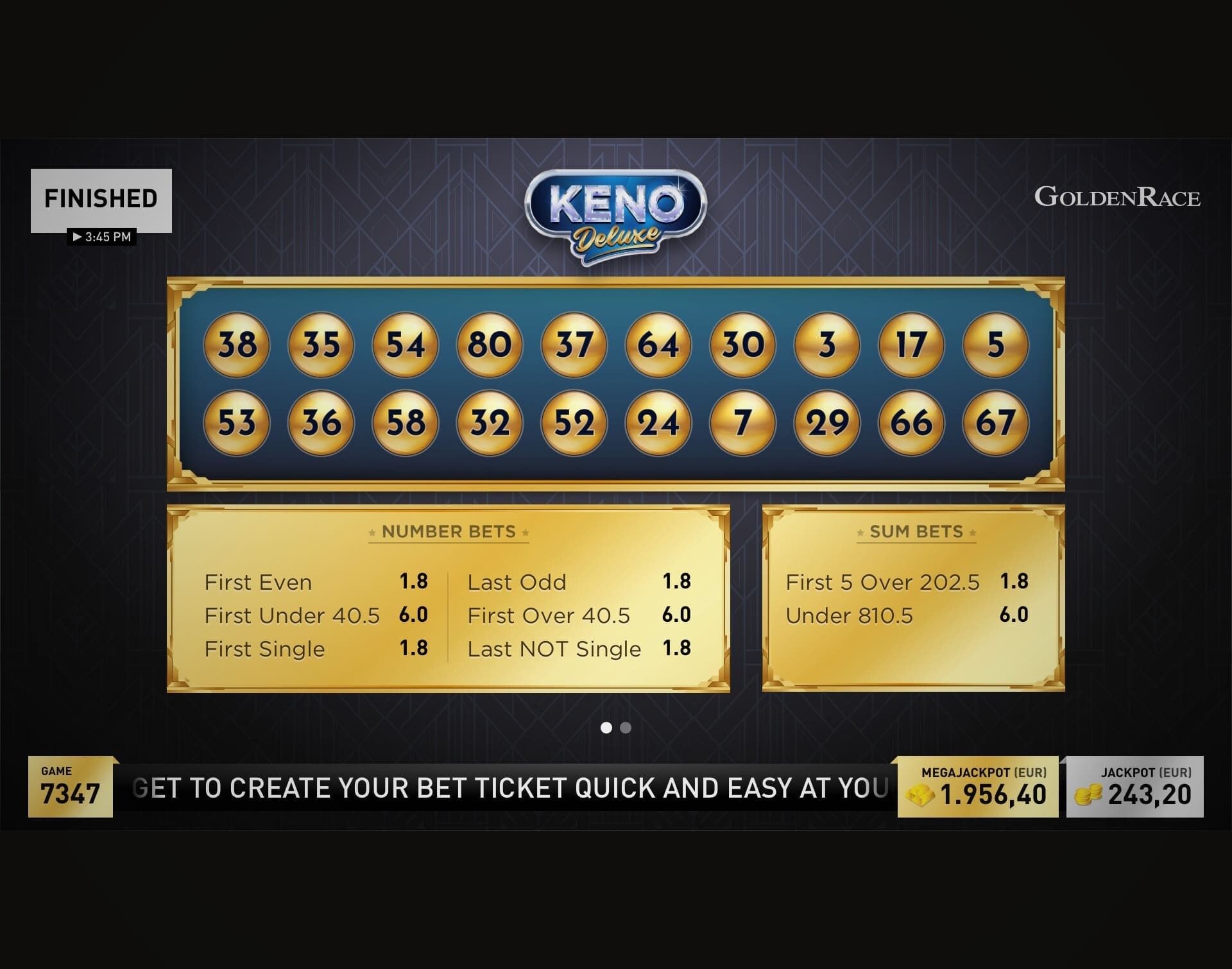 Keno software Betting Number Games B2B GoldenRace